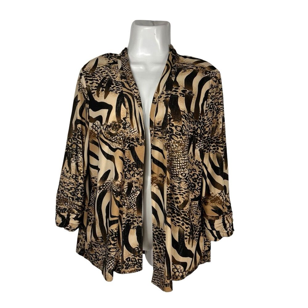 TanJay Petites Cardigan PM Women Animal Print Open Front Jacket Ruched Sleeve